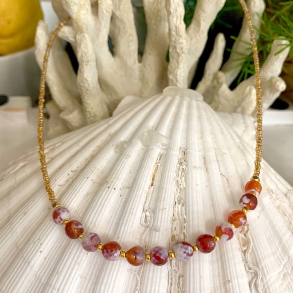 Orange Spotted Agate Beaded Necklace - Picture 2 of 3